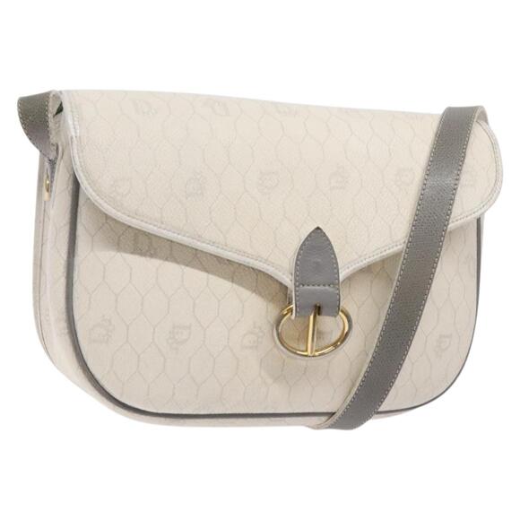 DIOR Honeycomb Canvas Shoulder Bag Pvc White Gold - Picture 1 of 13